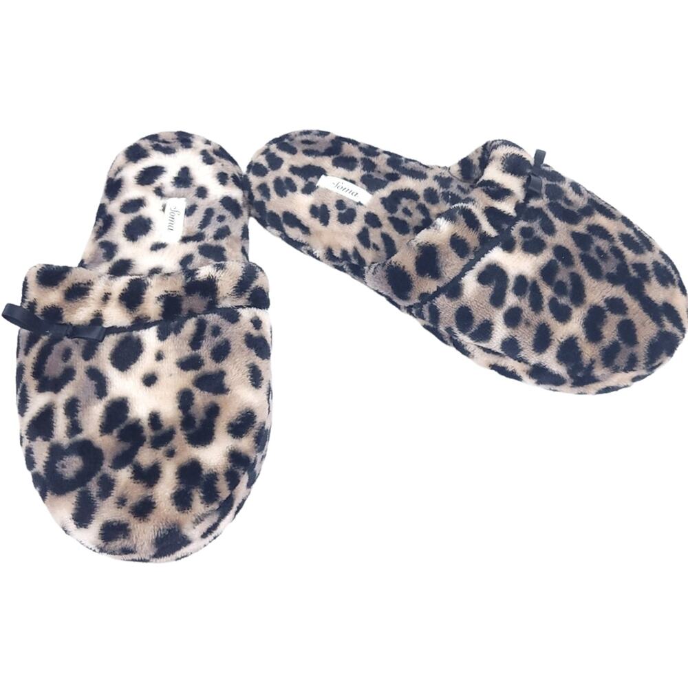 Soma House Slippers Large 9-11 Women Animal Print Leopard Slip On Excellent!